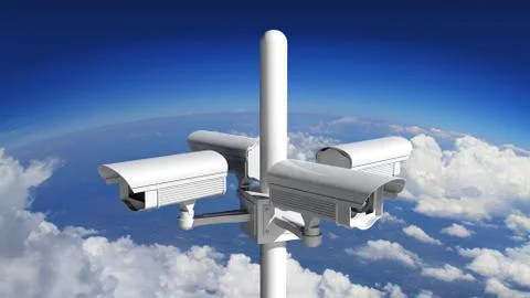 Security surveillance camera with blue sky background Stock Illustration