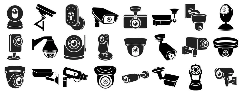 Security surveillance camera, CCTV vector icons Stock Illustration