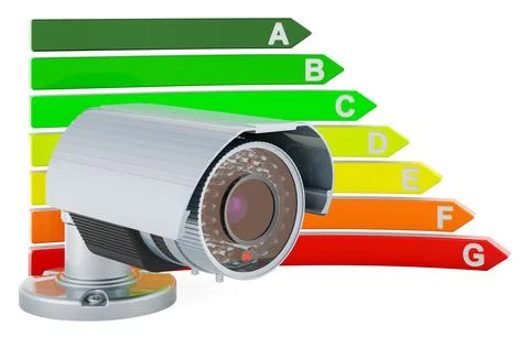 Security surveillance camera with energy efficiency chart, 3D rendering イラスト素材