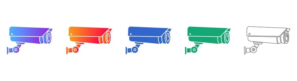 Security Surveillance Camera Icon Set Stock Illustration