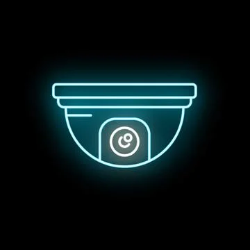 Security surveillance camera neon blue glow icon Stock Illustration