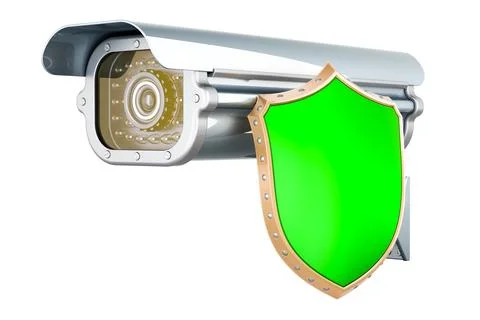 Security surveillance camera with shield. 3D rendering Stock Illustration