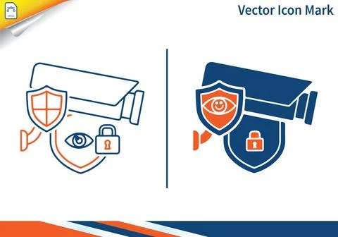 Security surveillance camera with shield and lock symbols. 스톡 일러스트