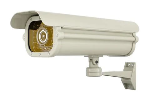 Security surveillance camera, white color. 3D rendering Stock Illustration