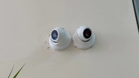 Security Surveillance System, Two Cctv Cameras Monitoring Public Space, Modern Stock Footage 336800949