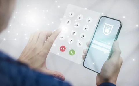 Security system and Dialing on virtual telephone keypad with transparent tele Stock Photos