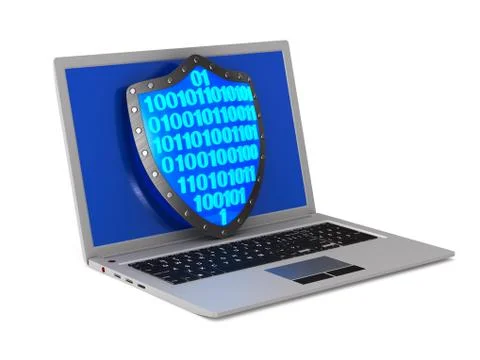 Security system and laptop on white background. Isolated 3D illustration Ilustración de archivo