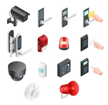 Security system with cameras isometric vector illustration. Stock Illustration