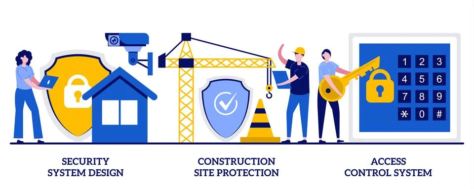 Security system design, construction site protection, authorized access con.. Stock Illustration