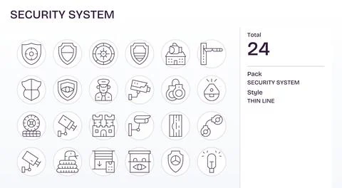 Security System Exclusive Vector Set featuring 24 Thin Line Grid Fitted 64x.. Stock Illustration