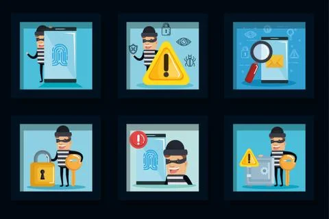 Security system frames set vector design Stock Illustration