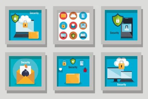 Security system frames set vector design Stock Illustration