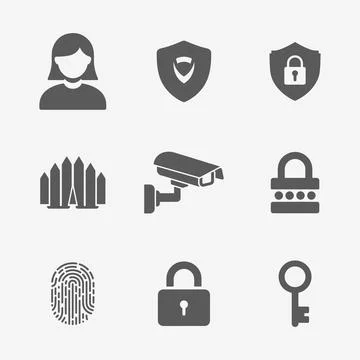 Security System Icons Set. Illustrazione stock