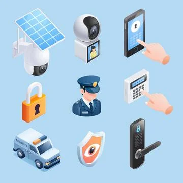 Security system isometric icon set Stock Illustration
