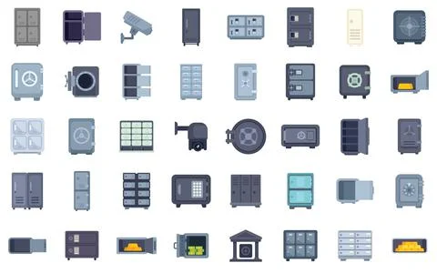 Security system with modern safe boxes and vaults protecting valuables icon set 스톡 일러스트