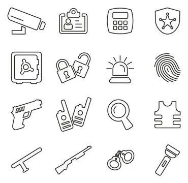 Security System or Security Officer Icons Thin Line Vector Illustration Set Stock Illustration