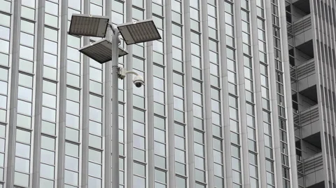 Security system on pole in front of office building 4k Stock-Footage 55651209