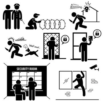 Security System Stick Figure Pictogram Icon Stock Illustration