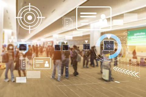 Security system using facial recognition technology and personal data for s.. Stock Photos