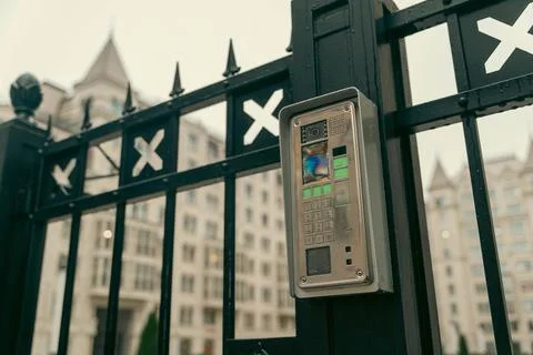 Security System - Video Intercom at Gates of Contemporary Housing Development Stock Photos