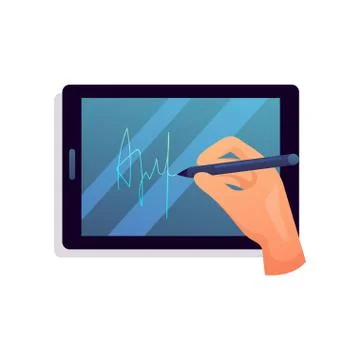 Security tablet hand writing words, modern touch Stock Illustration