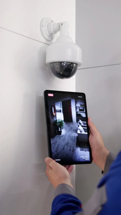 Security Technician Installing CCTV Surveillance System Stock Footage 321156970