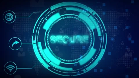 Security technology network animation displays teal safe system panels. Tec.. Stock Footage 341129482