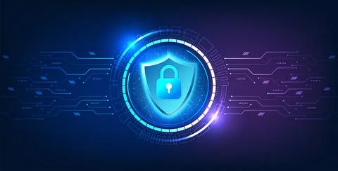 Security technology, shield with a lock inside, with a technology circle wi.. Illustrazione stock