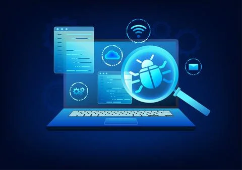 Security technology Using virus scanning software on computers to prevent t.. 库存插图