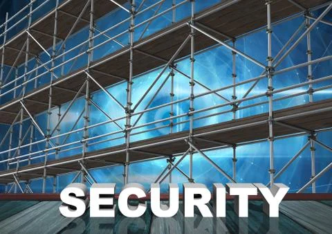 Security Text with 3D Scaffolding and technology interface イラスト素材
