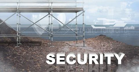 Security Text with 3D Scaffolding and sea landscape イラスト素材