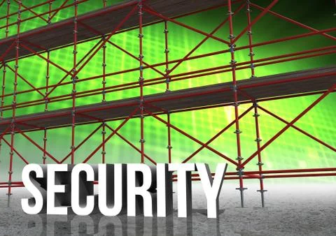 Security Text with 3D Scaffolding and illuminated grid 库存插图