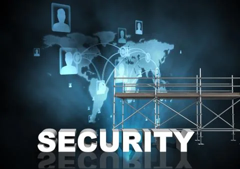 Security Text with  3D Scaffolding and world network interface Ilustração Stock
