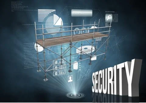 Security Text with 3D Scaffolding and technology interface 스톡 일러스트