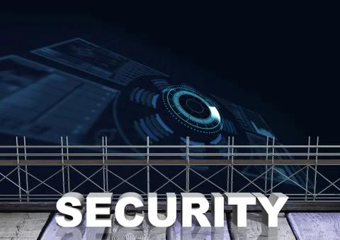 Security Text with 3D Scaffolding and technology interface 库存插图