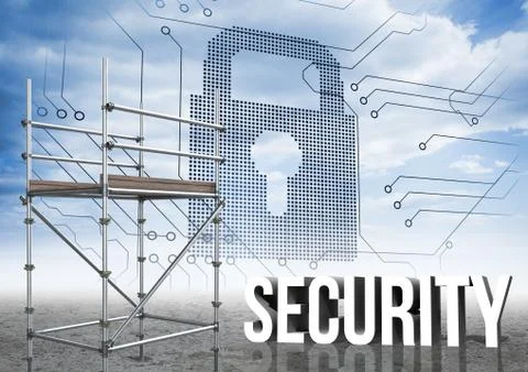 Security Text with 3D Scaffolding and lock interface Stockillustratie