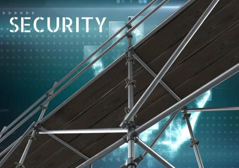 Security Text with 3D Scaffolding and interface Stock Illustration