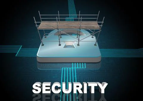 Security Text with 3D Scaffolding and lock 스톡 일러스트