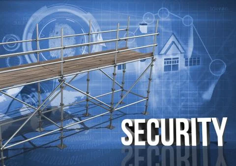 Security Text with 3D Scaffolding and technology interface イラスト素材