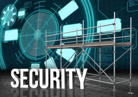 Security Text with 3D Scaffolding and technology interface Stock Illustration