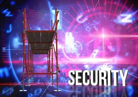 Security Text with 3D Scaffolding and technology interface イラスト素材
