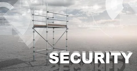 Security Text with 3D Scaffolding and technology interface landscape イラスト素材