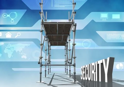 Security Text with 3D Scaffolding and technology interface 스톡 일러스트