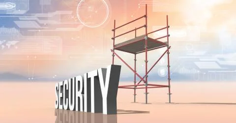 Security Text with 3D Scaffolding and technology interface landscape Stock Illustration