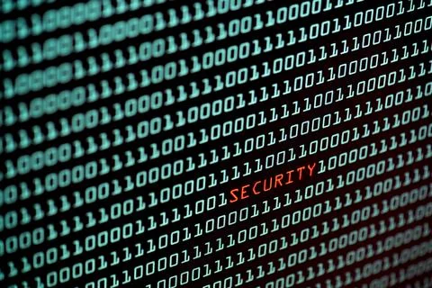 Security text and binary code concept from the desktop screen, selective focu 스톡 일러스트