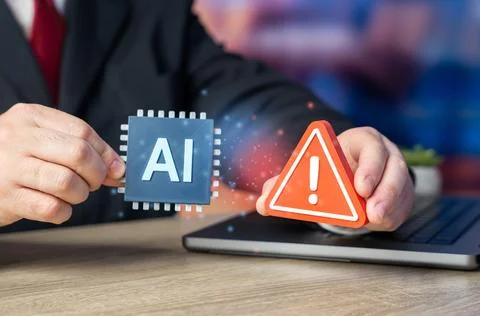 Security threats from AI implementation in business. Cyber vulnerabilities. D Foto stock