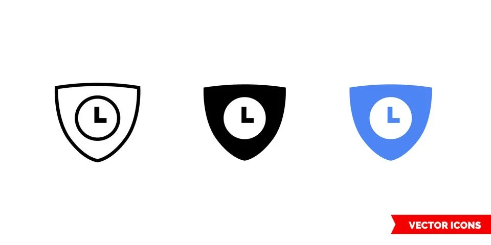 Security time icon of 3 types color, black and white, outline. Isolated vecto Stock Illustration