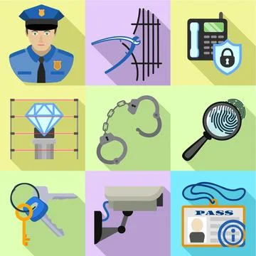 Security tools icon set, flat style イラスト素材