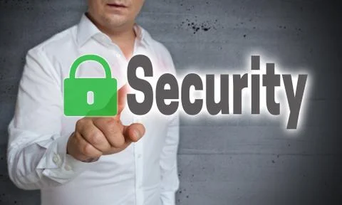 Security touchscreen is operated by man Stock Photos