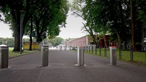 Security traffic access control hydraulic road blocker barriers lifting column w Stock Footage 241428785